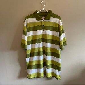 Antigua Green & White Striped Textured Golf Polo Shirt - Size Large EUC